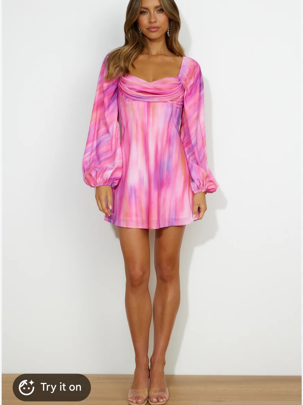 Hello Molly Pink & Purple Watercolor Long-Sleeve Mini Dress